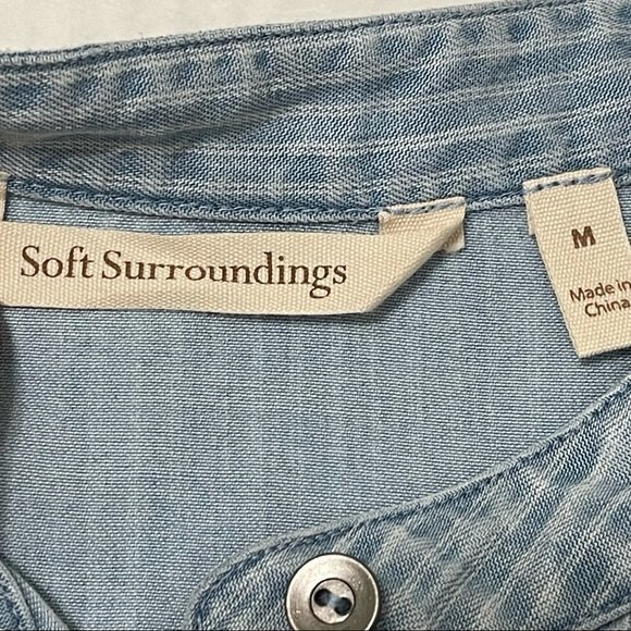 Soft Surroundings Tunic Top Soft Tencel Blue Button Up Peplum Peasant Size M - Picture 2 of 11